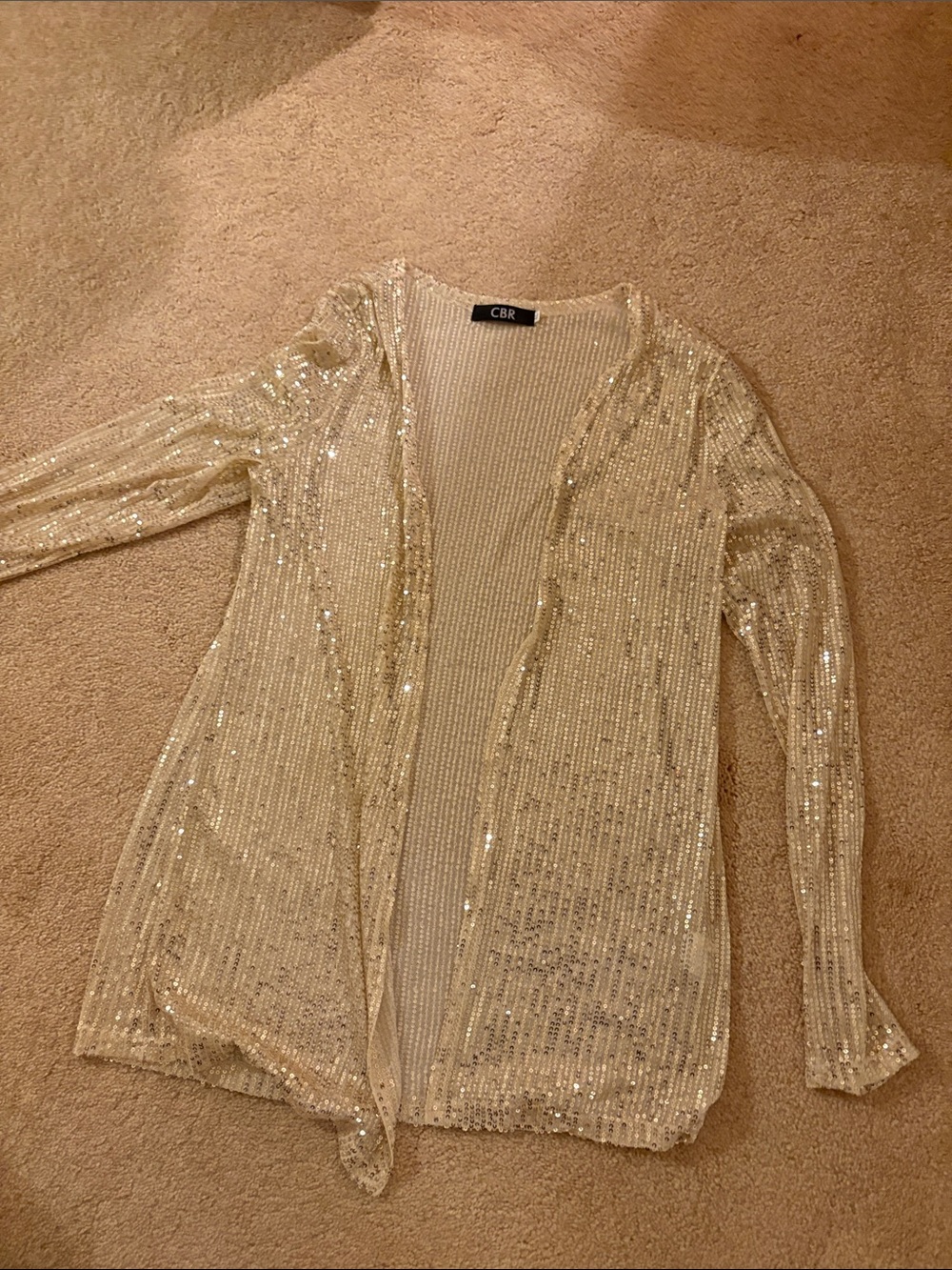 CBR Ivory Sequin Open-Front Cardigan